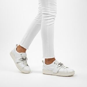 Michael Kors White Leather Sneakers Platform Logo Strap 9 Women's